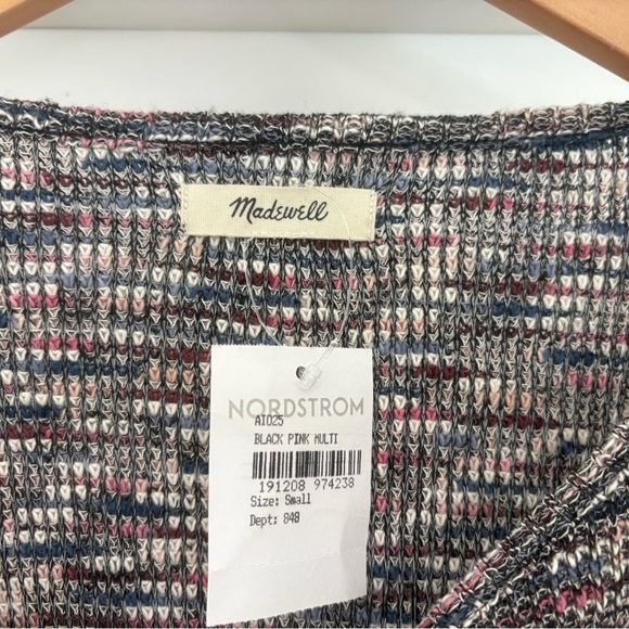 NWT Madewell Multicolored Knit Top Marled Puffed Shoulder Long Sleeve Black Pink - Picture 7 of 9
